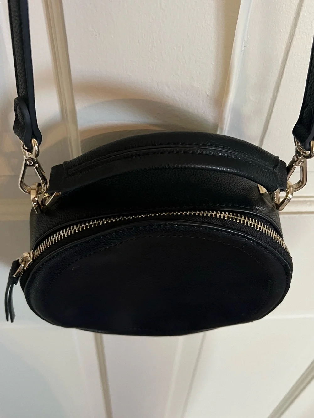 Vince Camuto Black Round Pebbled Leather Crossbody